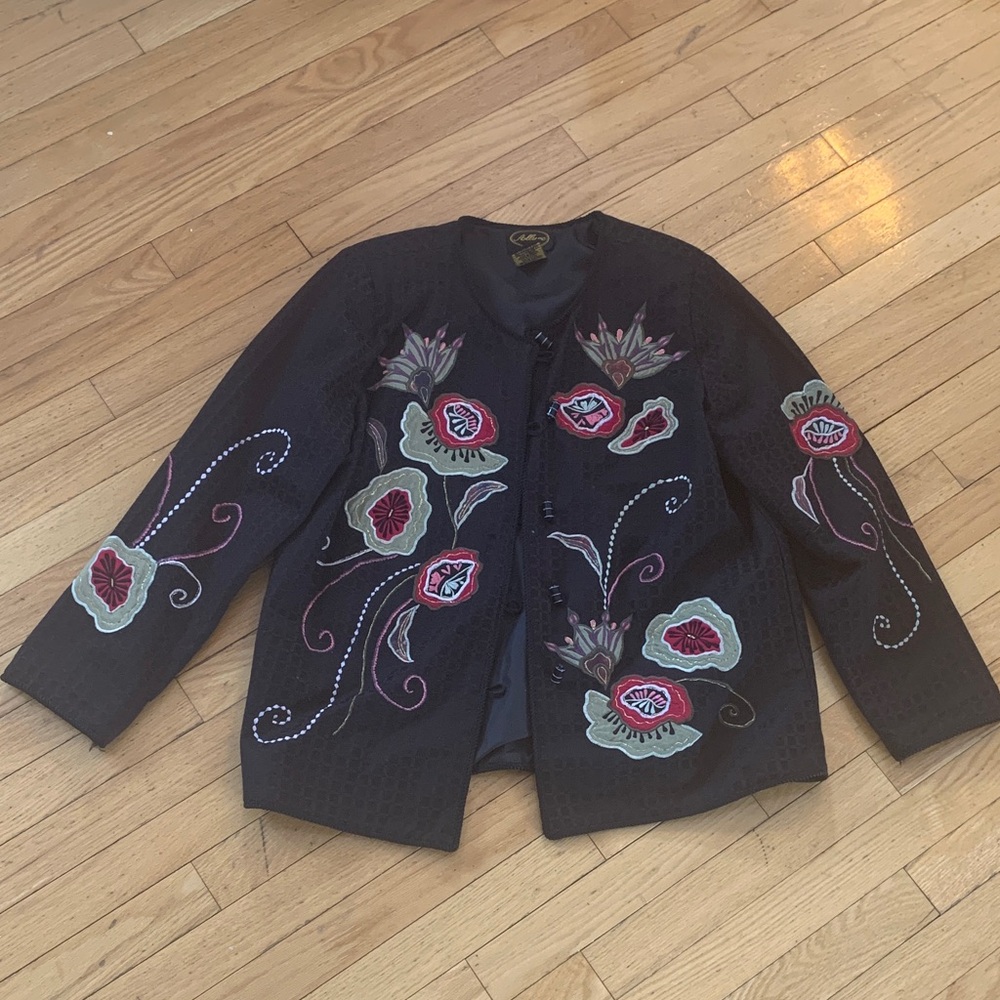 Allure Black Blazer with Floral Embroidery